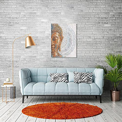 B BLINGBLING Gold Buddha Canvas Wall Art: 3D Mandala Flower Blossom Buddha Painting with Gold Foil Reproduction Print on Blue Canvas Wrapped and Ready for Hang 24"x32" - color: Buddha with Mandala, size: 24"x32"x1