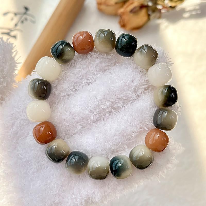 MUDI Bracelet For Women, Bodhi Seed Beads Bracelets Fidget Healing Energy Protection Stretch to My Man Jewelry Gift - color: Round Ink Brown