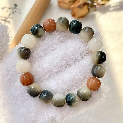 MUDI Bracelet For Women, Bodhi Seed Beads Bracelets Fidget Healing Energy Protection Stretch to My Man Jewelry Gift - color: Round Ink Brown
