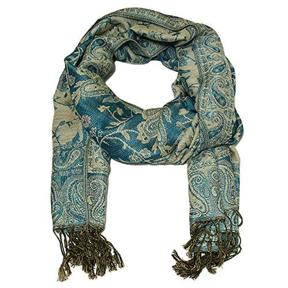Falari Women's Reversible Paisley Pashmina Shawl Wrap Scarf For Evening Dresses Festivals Any Occasions All Seasons 80"x27" - color: Style 1 - Teal