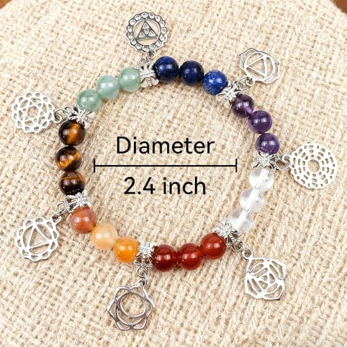 7 Chakra Healing Bracelet with Natural stones for Energy Healing & Balance, Stretch Beaded Jewelry for Energy Balance, Meditation, Yoga, Gift for Women