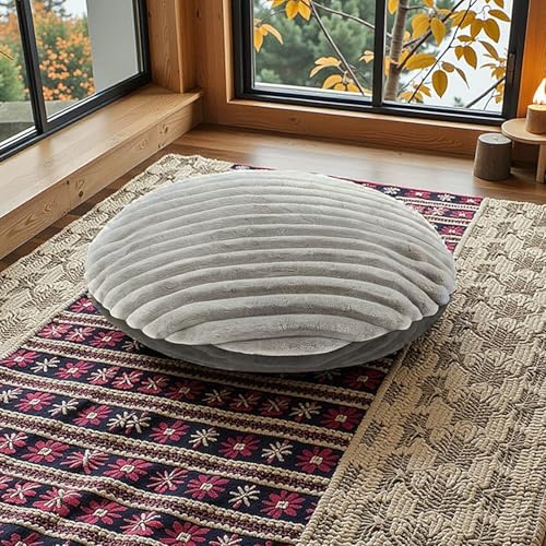 Round Tufted Floor Pillow, 22 x 22 Inch Soft Grey Velvet Thick Floor Cushion, Washable Meditation Seating Pillow for Yoga Relax Living Room, Adult Boho Chair Sofa Decor (Cushion ONLY)