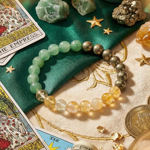 Bivei Protection Bracelet, Strength Crystal Healing Bracelet 8MM - Spiritual Stretch Beaded Jewelry for Women Men Gift - color: Money Success