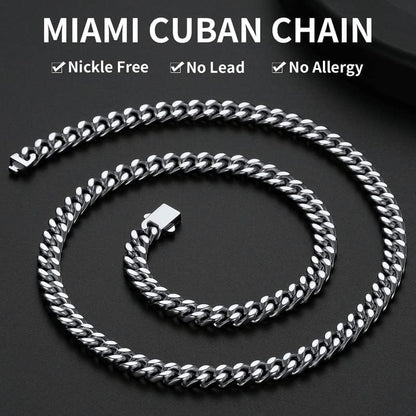 ChainsHouse Stainless Steel Mens Cuban Link Chain, Black/ 18K Gold Plated Miami Cuban Chain Necklace, 5mm/7mm/9mm/12mm/14mm Width, No Tarnish& Durable Hip Hop Mens Jewelry, 18"-30", Send Gift Box - color: a. 7mm width-steel, size: 24 inches