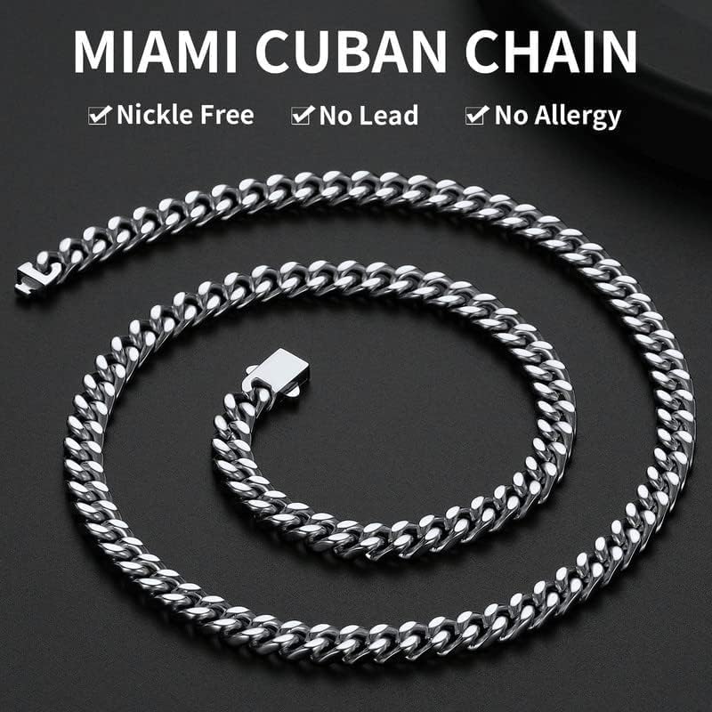 ChainsHouse Stainless Steel Mens Cuban Link Chain, Black/ 18K Gold Plated Miami Cuban Chain Necklace, 5mm/7mm/9mm/12mm/14mm Width, No Tarnish& Durable Hip Hop Mens Jewelry, 18"-30", Send Gift Box - color: a. 7mm width-steel, size: 22 inches