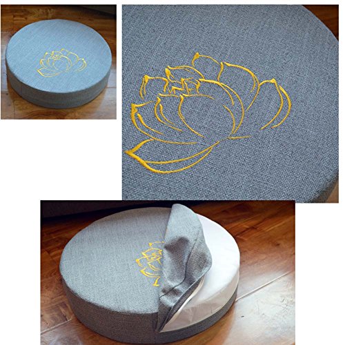 FANCY PUMPKIN [Embroidery Lotus] Buddhist Seat Mat Yoga Meditation Floor Pillow Zafu, Light Gray