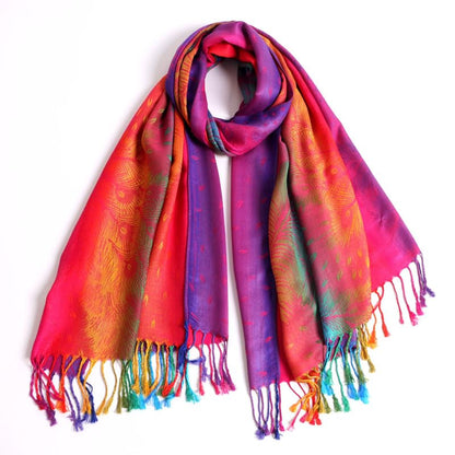 SmilerSmile Colorful Scarf Wraps for Womens Tassel Shawl Wrap - color: 02-peacock/Hotpink