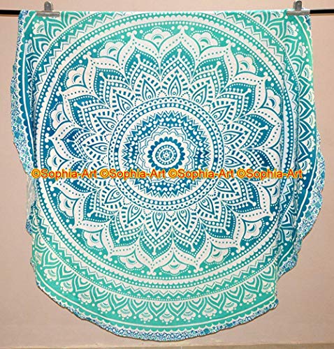 Sophia-Art Yoga Cotton Green Mat Tablecloth Tapestry Spread Circle Indian Mandala Gypsy Meditation Towel Hippie Rug Picnic Table Cover Beach Beach Round Blanket Mandala Round (Pattern005, 72 Inches) - size: 72" (Round)