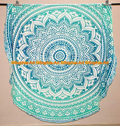 Sophia-Art Yoga Cotton Green Mat Tablecloth Tapestry Spread Circle Indian Mandala Gypsy Meditation Towel Hippie Rug Picnic Table Cover Beach Beach Round Blanket Mandala Round (Pattern005, 72 Inches) - size: 72" (Round)