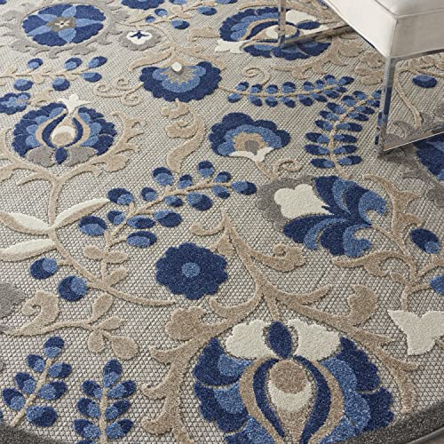 Nourison Home Aloha Natural Blue 7'10" x Round Area Rug - Easy Clean, Non Shedding, Bed Room, Living Room, Dining Room, Kitchen (8' x Round) - color: Natural Blue, size: 7'10" (Round)