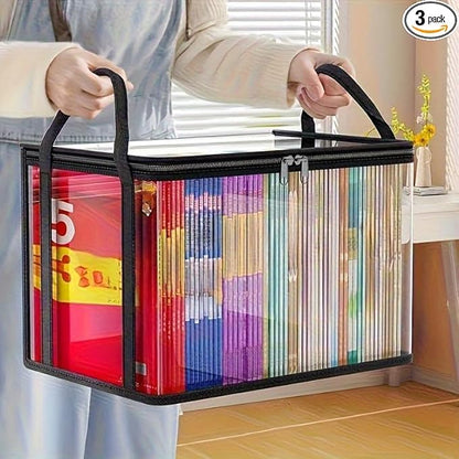 3pcs Storage Box Large Transparent - 180° Flip Cover Heavy-Duty Space-Saving Organizer for Books/Clothes/Documents (black)