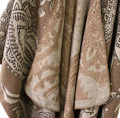 Urban CoCo Women's Color Block Shawl Wrap Open Front Poncho Cape - color: Series 23-camel