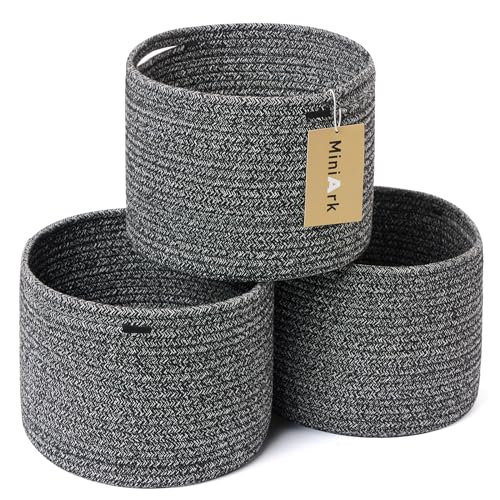 MiniArk Small Basket for Organizing | Cube Shelf Closet Storage Baskets | 9.7×9.7×7.1” | Woven Rope Gift Basket | Nursery | Round 3 Packs Dark Gray - color: Dark Gray, size: Round-7L (⌀9.7"×H7.1")