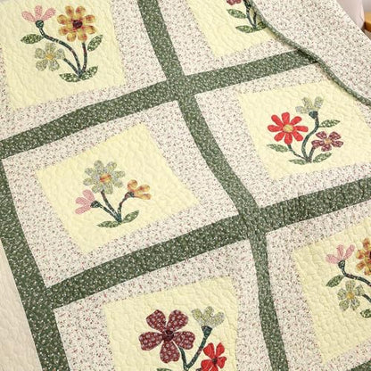 vctops 100% Cotton Quilted Throw Blanket 50x60 Inch Floral Embroidered Reversible Patchwork All Season Throw (Green A,50"x60") - color: Green a