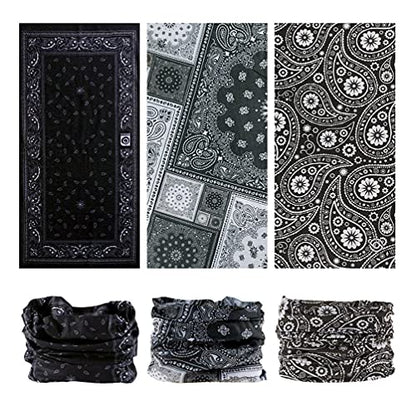 Headband Neck Gaiter Head Wrap Headwear Face Mask Magic Scarf Bandana for Men and Women - color: 9pc.black Series.1