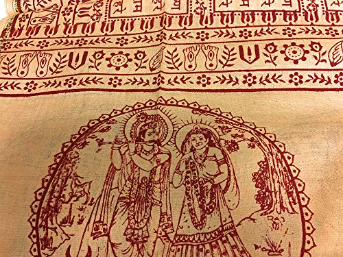 Cotton Bohemian Beige & Red Sanskrit Text Block Print Meditation Long Large Scarf Shawl Wrap JK449