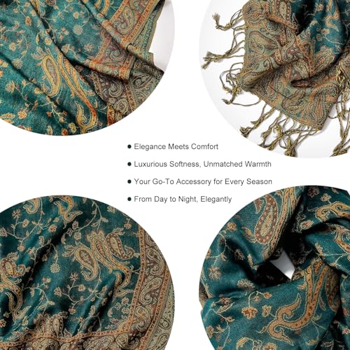 zero season Boho Paisley Pashmina Shawl Wrap Lightweight Scarf for Women, Silky Feel Bohemian Wrap for Travel & Daily Wear - color: Emerald Green