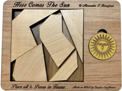 Puzzle Gifts for Adults - Here Comes The Sun - Handmade Wood Brain Teaser Puzzle - Very Hard 6 Piece Puzzle - style: Here Comes the Sun