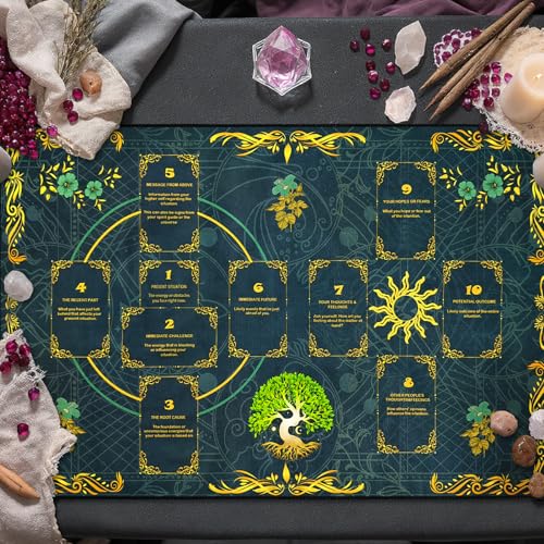 Knana Altar Cloth Golden Tree Tarot Mat Tarot Cloth for Reading with Celtic Cross Pattern