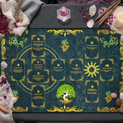 Knana Altar Cloth Golden Tree Tarot Mat Tarot Cloth for Reading with Celtic Cross Pattern