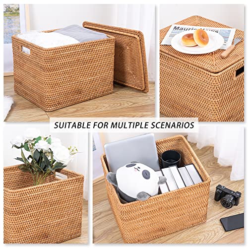 Rattan Basket With Lid, Large Lidded Basket For Storage(15.7" L×13"W×11.8"H) - size: 15.7"×13"×11.8"