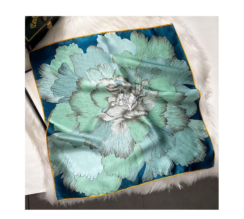 100% Mulberry Silk Neck Scarf - 21'' x 21'' Lightweight Neckerchief - Women Men Small Square Digital Printed Scarves - color: 072