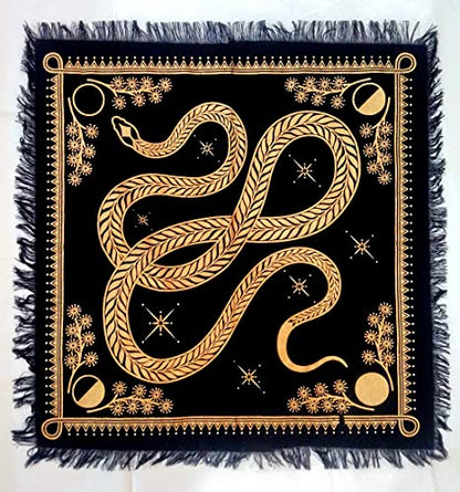INDACORIFY Golden Snake Altar Table Top Cloth with Fringes Celtic Alter Tarot Witchcraft Spread Spiritual Sacred Cloth 18x18 in (Golden Snake) - color: Golden Snake
