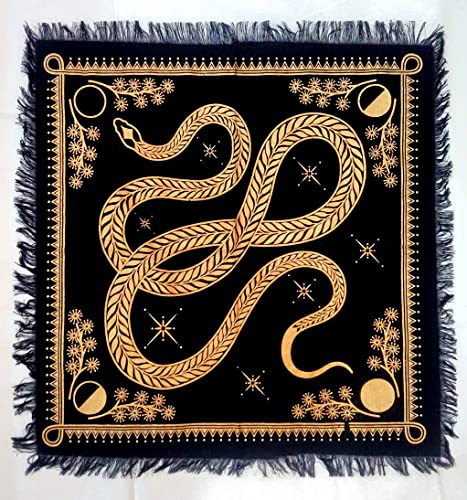 INDACORIFY Golden Snake Altar Table Top Cloth with Fringes Celtic Alter Tarot Witchcraft Spread Spiritual Sacred Cloth 18x18 in (Golden Snake) - color: Golden Snake