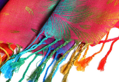 SmilerSmile Colorful Scarf Wraps for Womens Tassel Shawl Wrap - color: 02-peacock/Hotpink