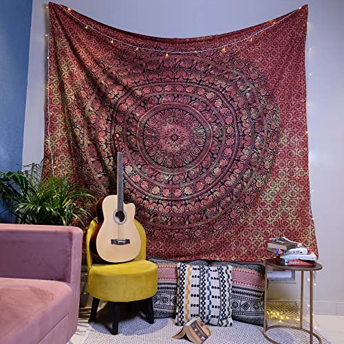 Craft Trade Orange Mandala Tapestry - 54x84 Inch 100% Cotton Wall Hanging - Bohemian Indian Hippie Style Wall Art - Aesthetic Boho Room Decor for Bedroom, Living Room & Yoga Studio - color: Orange, size: 54"L x 84"W