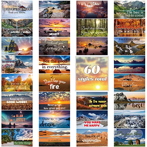 Jinei 300 Inspirational Affirmation Cards Bulk Daily Positive Motivational Gifts Cards Small Mini Encouragement Quotes for Women Coworker Team(Scenery Style) - style: Scenery Style