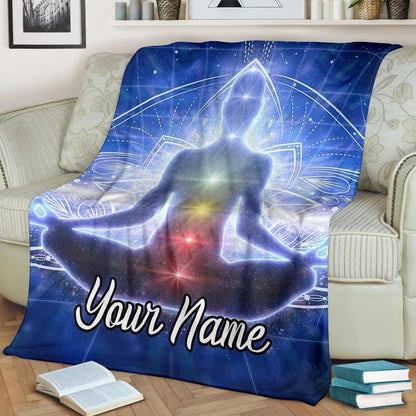 Personalized Chakra Meditation Blanket – Custom Name Spiritual Healing Throw – Yoga Zen Energy Gift for Men Women – Galaxy Style (Small 30x40 Inches) - size: Small 30x40 Inches