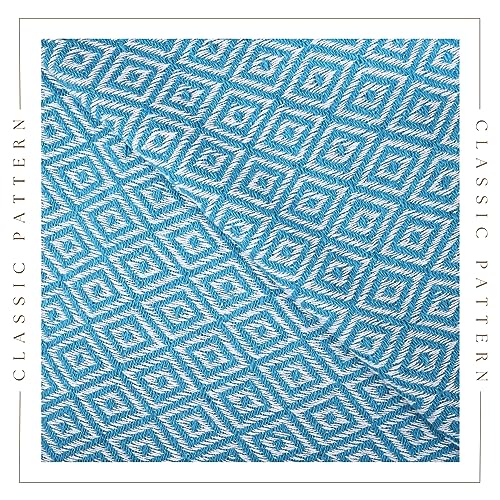 RAJRANG Throw Blanket Cotton with Tassel - 50x60 Inches Soft 100% Cotton Boho Decorative Farmhouse Throw for Bed Sofa Chairs and Couch Caribbean Sea Blue