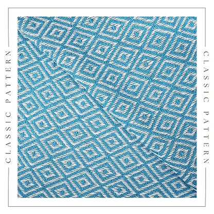 RAJRANG Throw Blanket Cotton with Tassel - 50x60 Inches Soft 100% Cotton Boho Decorative Farmhouse Throw for Bed Sofa Chairs and Couch Caribbean Sea Blue