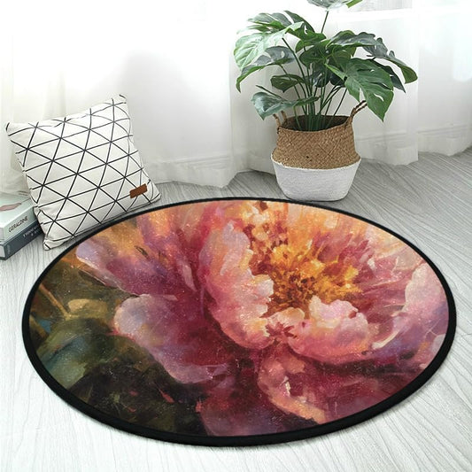 3ft Peony Flower Soft Round Area Rug Mat Non-Slip Washable Perfect for Living Area Bedroom Kitchen Bath Durable & No Shedding - color: Color-19, size: 3 ft