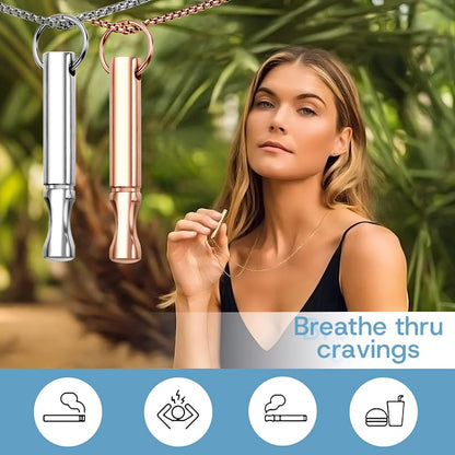 Mindfulness Breathing Necklace Stress Relief Pendant Stainless Steel Anxiety Breathe Necklace for Women Men - color: Steel+Rose Gold