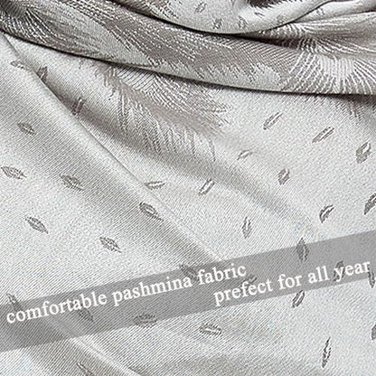 Pashmina Shawl Wrap with Ethnic Paisley Two Tone Jacquard Scarf for Women - color: Feather-grey