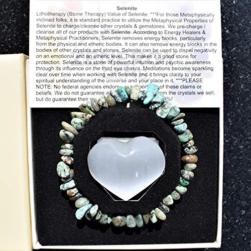 Zenergy Gems Charged Premium Natural Crystal Chip Bead Bracelet + Moroccan Selenite Charging Crystal [Included] - color: African Turquoise