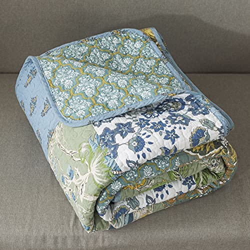 NEWLAKE Cotton Quilted Throw Blanket for Bed Couch Sofa, Reversible Matelasse Blanket with Real Stitched Embroidery,Green Farmhouse Garden,60X78 Inch - color: Green