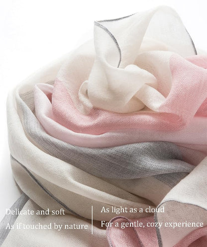 Luxury Cashmere Pashmina Style Shawl - Silk & Wool Blend Scarf, Lightweight Skin-Friendly Wrap - color: Pink + Gray