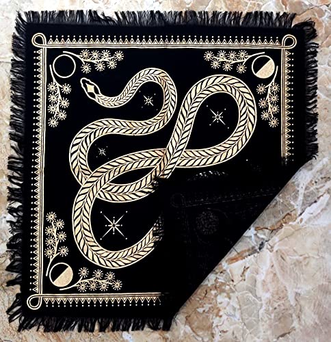 INDACORIFY Golden Snake Altar Table Top Cloth with Fringes Celtic Alter Tarot Witchcraft Spread Spiritual Sacred Cloth 18x18 in (Golden Snake) - color: Golden Snake