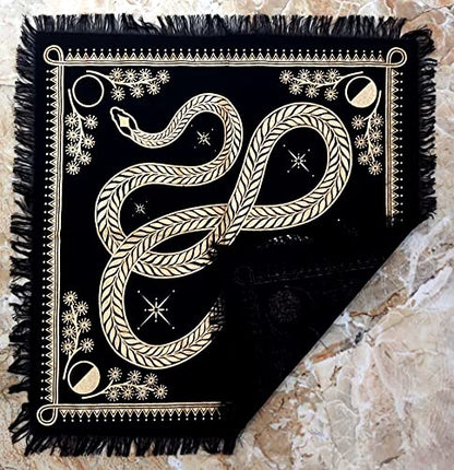 INDACORIFY Golden Snake Altar Table Top Cloth with Fringes Celtic Alter Tarot Witchcraft Spread Spiritual Sacred Cloth 18x18 in (Golden Snake) - color: Golden Snake