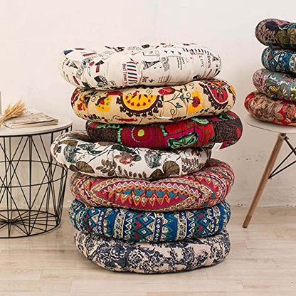 ZEALMAX Retro Round Thick Floor Pillow Cushion, Indoor Outdoor Cotton Linen Futon Seat Cushion