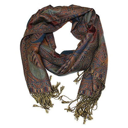 Falari Women's Reversible Paisley Pashmina Shawl Wrap Scarf For Evening Dresses Festivals Any Occasions All Seasons 80"x27" - color: Style 2 - Brown Navy