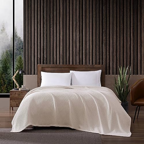 Eddie Bauer - Twin Size Blanket, 100% Soft Cotton Bedding with Waffle Weave Texture, 400 GSM, Throw Blanket for Couch or Bed (White)