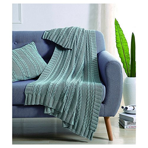 VCNY Home - Throw, Soft & Cozy Cotton Blanket, Cable Knit Home Decor (Dublin Blue, 50" x 70") - color: Blue