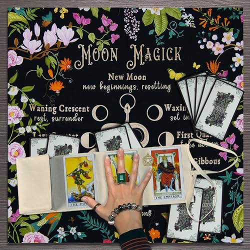 Knana Tarot Altar Cloth - Silk Mat for Reading with Tarot Card Bag (Moon Magic) - color: Moon Magic