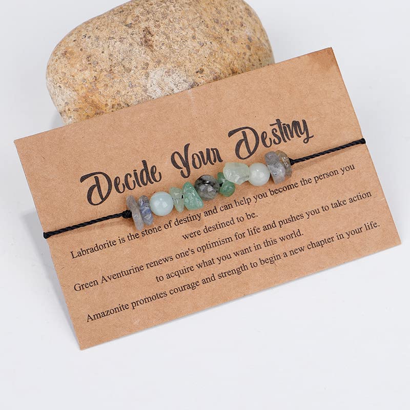 COLORFUL BLING Handmade Healing Chakra Beaded Bracelet with Spiritual Meaningful Card Crystal Natural Stone Strand Bracelet for Women Reiki Yoga Meditation Jewelry Protection Gifts - color: light
