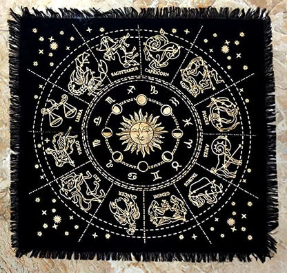 INDACORIFY Golden Zodiac Constellation Altar Table Top Cloth with Fringes Alter Tarot Witchcraft Spread Witchery Supplies Table Cloth 18x18 in (Golden Zodiac Constellation) - color: Golden Zodiac Constellation