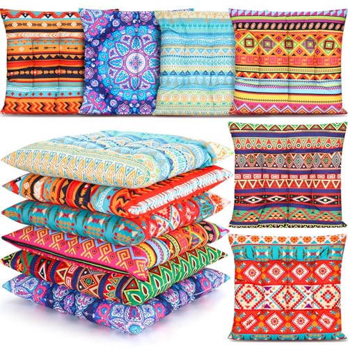 Menkxi 6 Pcs Bohemian Floor Pillows Seating 15 Inch Boho Floor Cushions Sitting Pillows Square Yoga Mandala Meditation Pouf for Living Room Balcony Office Tatami(Stylish) - color: Stylish